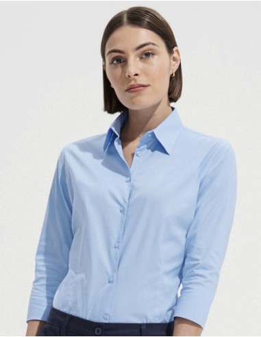 SOL-17010-Womens Stretch-3/4-Sleeve Blouse Effect